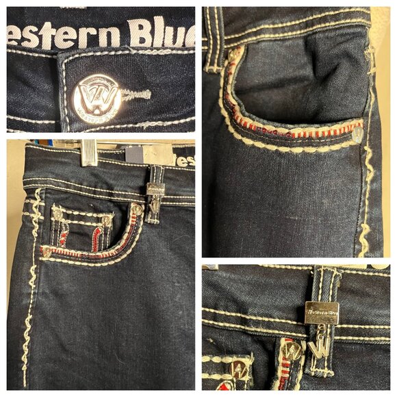 NWT Western Blue Jeans Size 13 Boot Cut Dark Wash Horse Shoe Design - Picture 7 of 16